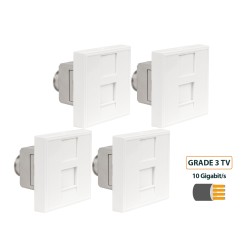 Omelcom - Pack 4 prises RJ45 C6A / Grade 3TV - 2 modules 45x45 - Réf : MO405