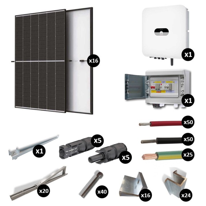 Kit Photovoltaïque 7200W - Toit plat - Pose portrait - Onduleur Hybride Huawei - Réf : PV447200M-TPL-PO