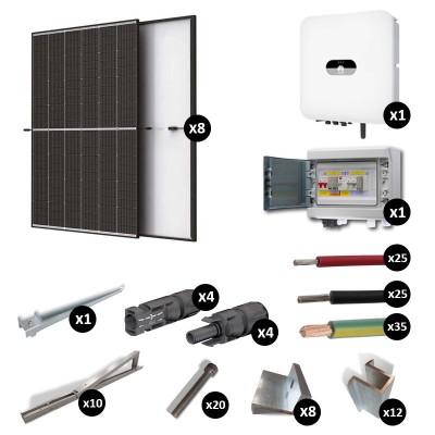 Kit Photovoltaïque 3600W - Toit plat - Pose portrait - 2 rangées évolutifs - Onduleur Hybride Huawei Réf : PV443600M-TPL-PO-2E