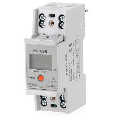 KETLER - Compteur d'énergie monophasé 80A - Remise à zéro partielle - Réf : KE8003