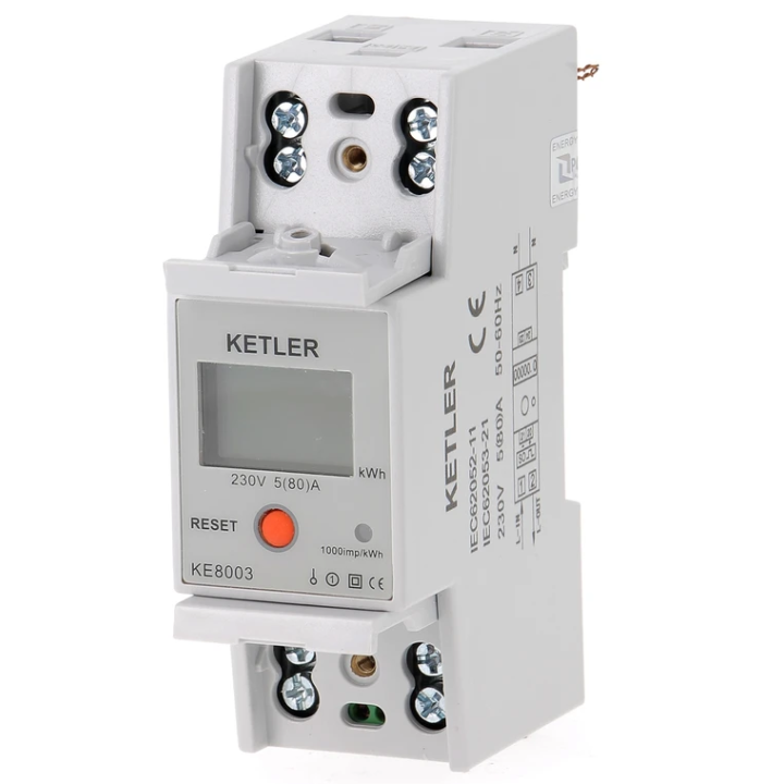 KETLER - Compteur d'énergie monophasé 80A - Remise à zéro partielle - Réf : KE8003