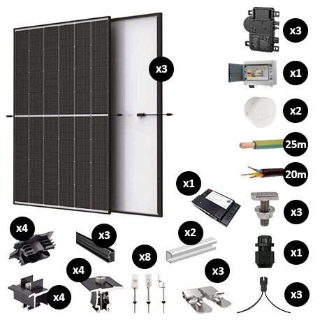 Kit Photovoltaïque 1275W - Toiture en tuile plate - Pose paysage - Micro onduleur IQ8AC - Réf : PV441275M-TP-PA-EN