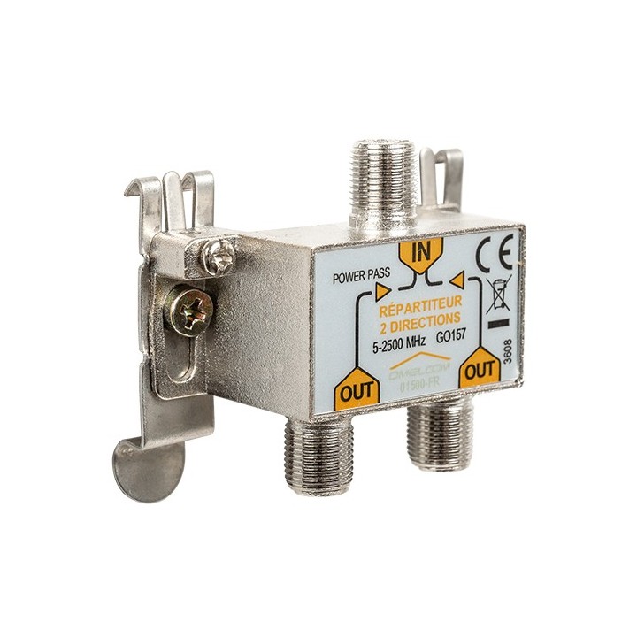 Omelcom - Répartiteur tv f/f 2 sorties + fixation Rail DIN - Réf : GO157