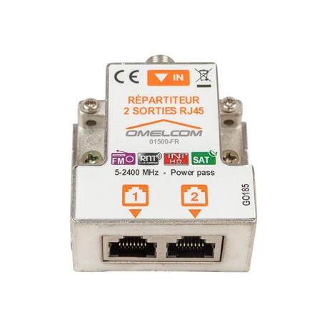 Omelcom - Répartiteur TV RJ45 2 sorties + Fixation RAIL DIN - Réf : GO185