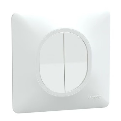 Schneider Ovalis - Interrupteur va et vient + poussoir complet blanc - Réf : S320285-P