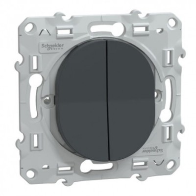 Schneider Ovalis - Interrupteur va et vient + poussoir complet anthracite - Réf : S340285-P