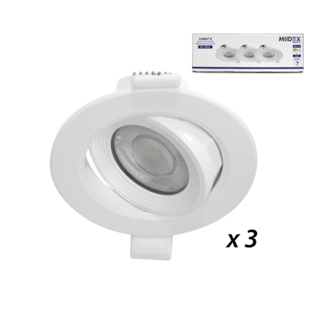 MIIDEX - Pack de 3 Spot LED -  Orientable - Dimmable - 5W - 3000K - Réf : 100352