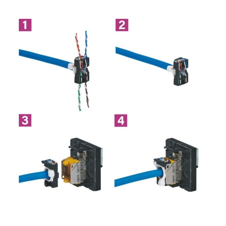 Legrand Mosaic - Prise RJ45 - Catégorie 6A - STP à blindage métal - 2 modules - noir mat - Réf : 079176L