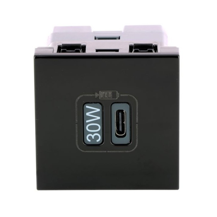 Legrand Mosaic - Prise simple USB Mosaic - Type-C - 3A - 30W power delivery - 2 modules - noir mat - Réf : 079185L