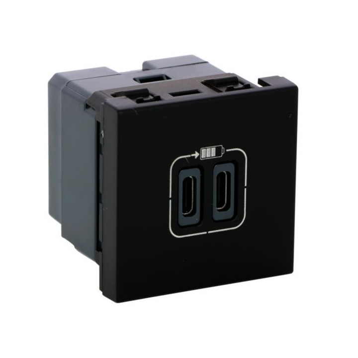 Legrand Mosaic - Prise double USB - Type C- 3A - 5V - 15W -  2 modules - 230V - noir mat - Réf : 079190L