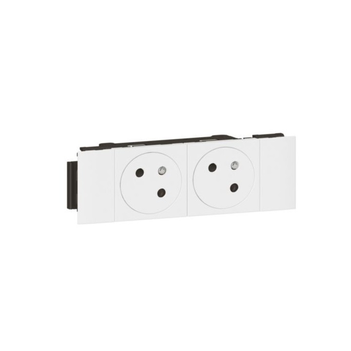 Legrand Mosaic - Double prise de courant 2P+T  pour goulotte Mosaic à clippage direct 4 modules - blanc - Réf : 077102L