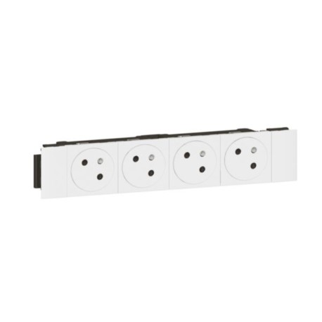 Legrand Mosaic - Quadruple prise de courant 2P+T pour goulotte Mosaic à clippage direct 8 modules - blanc - Réf : 077104L