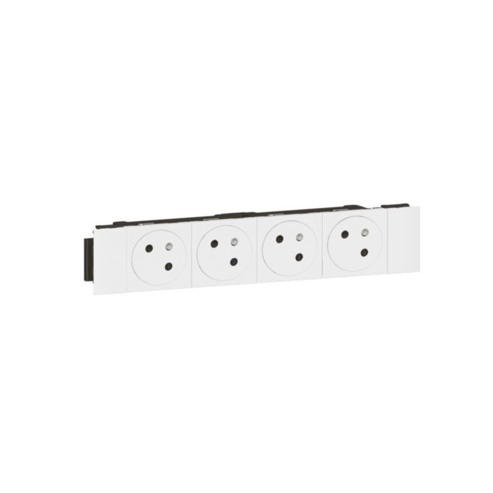 Legrand Mosaic - Quadruple prise de courant 2P+T pour goulotte Mosaic à clippage direct 8 modules - blanc - Réf : 077104L