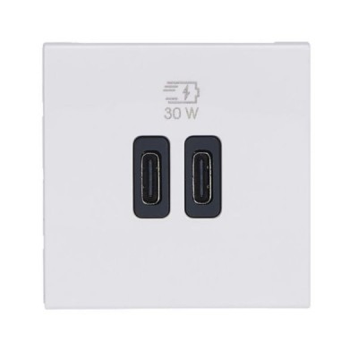 Legrand Mosaic - Prise double USB Mosaic Type-C + Type-C - Power Delivery 3A - 30W - Blanc - Réf : 077631L