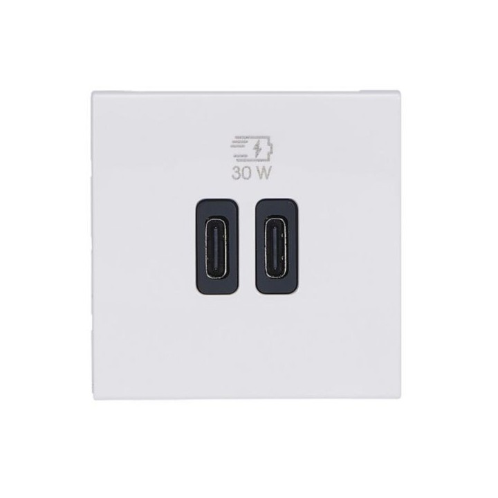 Legrand Mosaic - Prise double USB Mosaic Type-C + Type-C - Power Delivery 3A - 30W - Blanc - Réf : 077631L