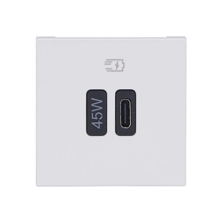 Legrand Mosaic - Prise USB Type-C - 45W Power Delivery - Mosaic 1 module - 230V - blanc - Réf : 077655L