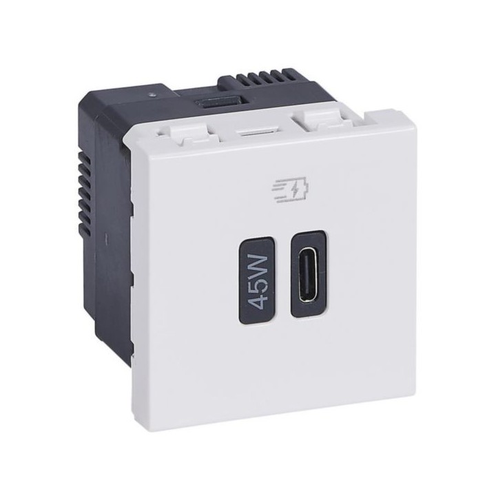 Legrand Mosaic - Prise USB Type-C - 45W Power Delivery - Mosaic 1 module - 230V - blanc - Réf : 077655L
