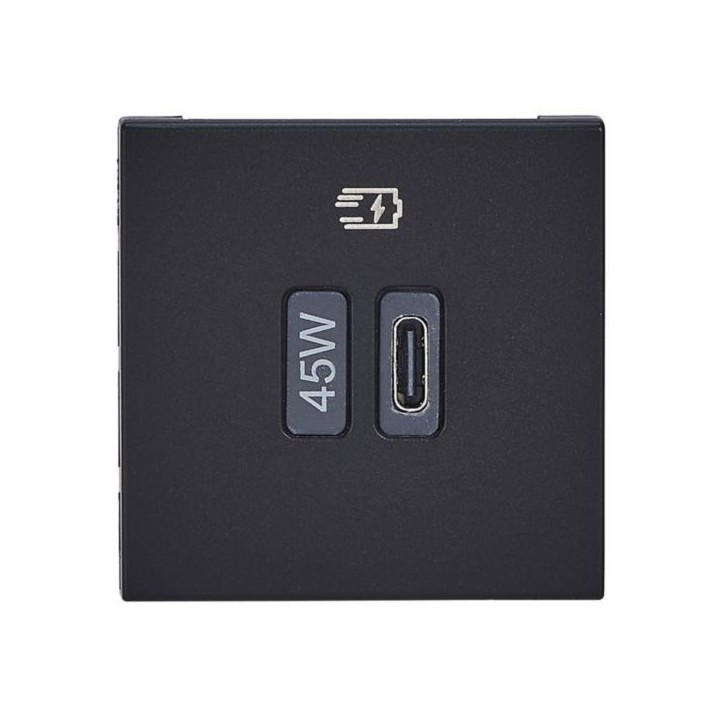 Legrand Mosaic - Prise USB Type-C - 45W Power Delivery - Mosaic 1 module - 230V - Noir - Réf : 077657L
