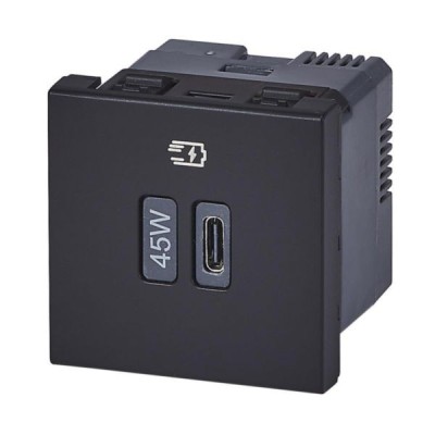Legrand Mosaic - Prise USB Type-C - 45W Power Delivery - Mosaic 1 module - 230V - Noir - Réf : 077657L