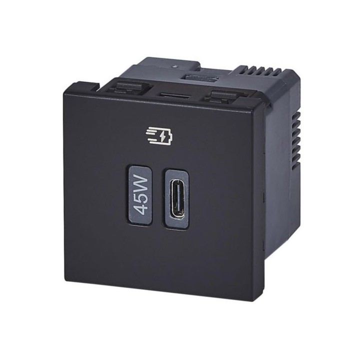 Legrand Mosaic - Prise USB Type-C - 45W Power Delivery - Mosaic 1 module - 230V - Noir - Réf : 077657L