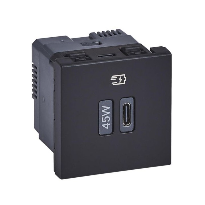Legrand Mosaic - Prise USB Type-C - 45W Power Delivery - Mosaic 1 module - 230V - Noir - Réf : 077657L