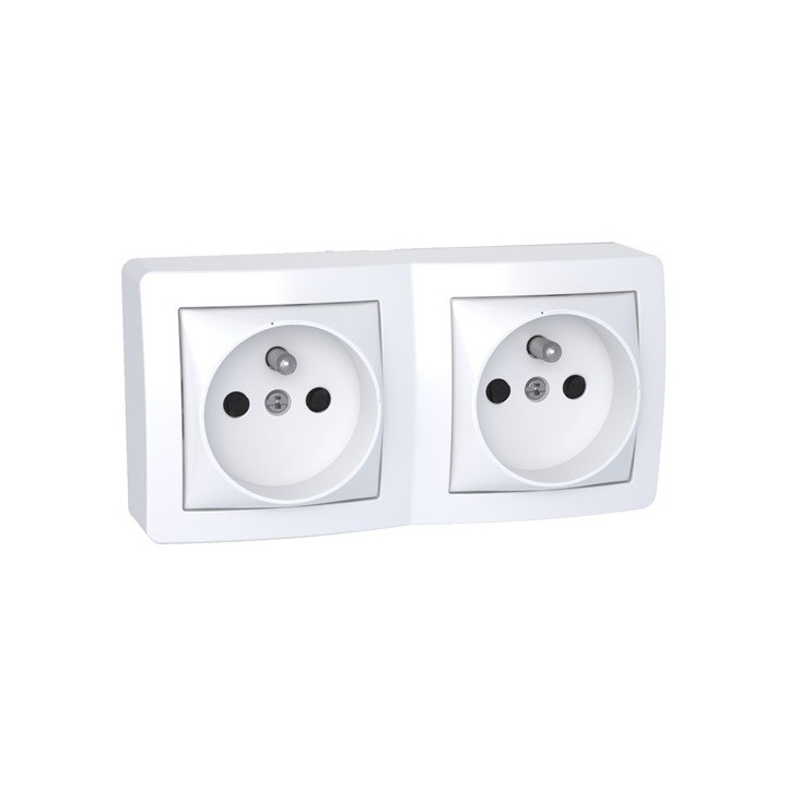 Schneider Alréa - Double prise de courant 2P + T - Connexion rapide avec cadre saillie - Blanc Polaire - Réf : ALB62473P