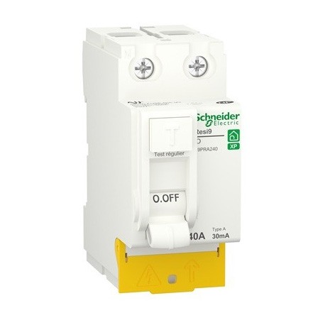 Schneider - Resi9 XP - inter différentiel - 2P - 40A - 30mA - Type A - peignable - alim bas - Réf : R9PRA240