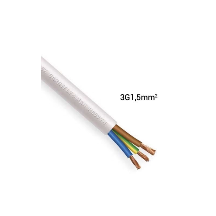 Câble HO5 VVF (Souple) - 3G1.5 mm² - Coupe au mètre - Réf : HO5-3G1.5(souple)