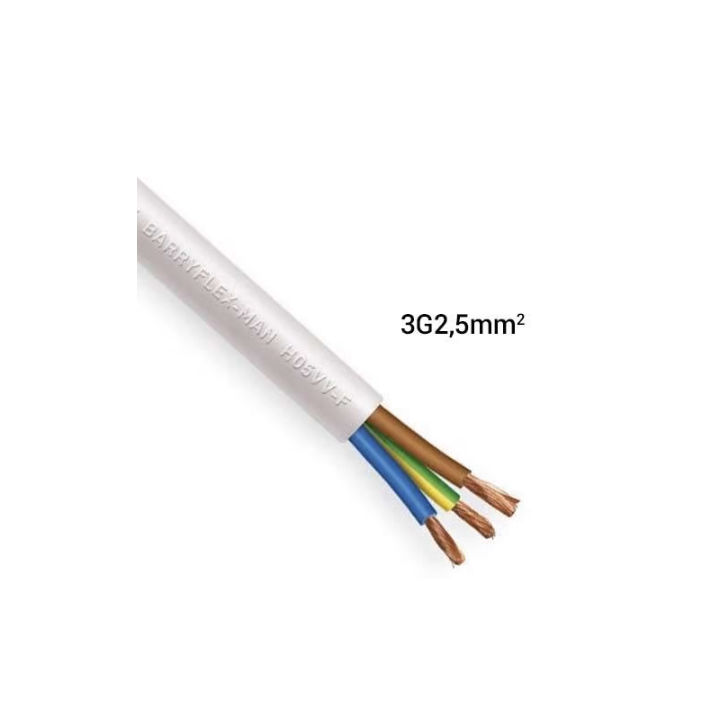 Câble HO5 VVF (Souple) - 3G2.5 mm² - Coupe au mètre - Réf : HO5-3G2.5(souple)