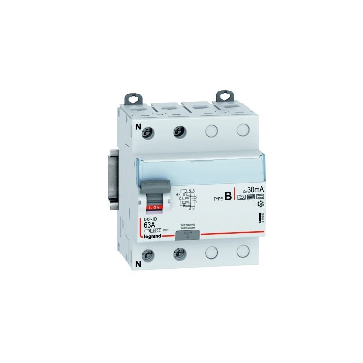 Legrand - Interrupteur différentiel DX³-ID arrivée haute et départ bas bornes à vis - 2P 230V~ 63A Type B 30mA - Réf : 411957