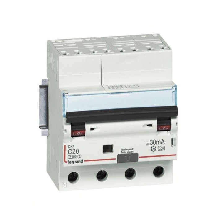 Legrand - Disjoncteur différentiel monobloc DX³6000 10kA arrivée haute départ bas à vis 4P 400V~ 20A - typeA 30mA - Réf : 411212