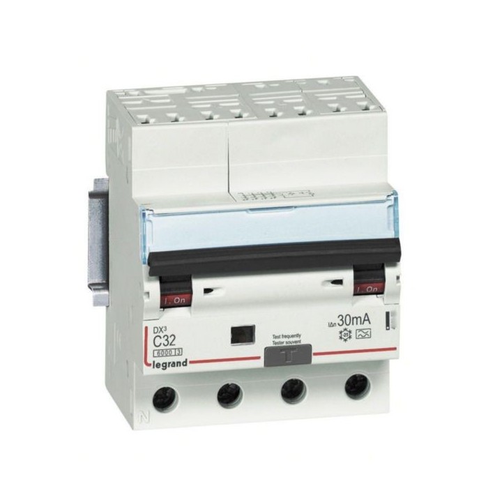 Legrand - Disjoncteur différentiel monobloc DX³6000 10kA arrivée haute départ bas à vis 4P 400V~ 32A - typeA 30mA - Réf : 411214
