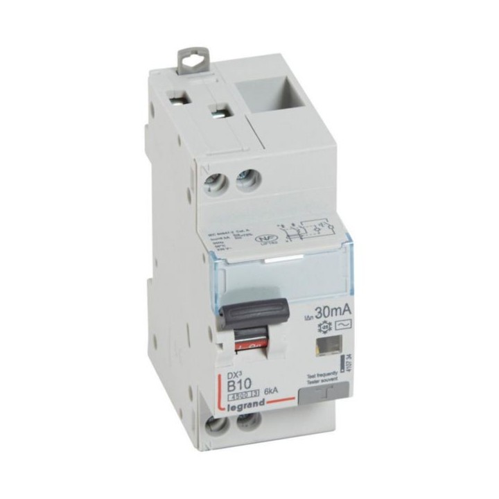 Legrand - Disjoncteur différentiel DX³4500 U+N 230V~ - 10A typeAC 30mA - courbe B - 2 modules - Réf : 410734
