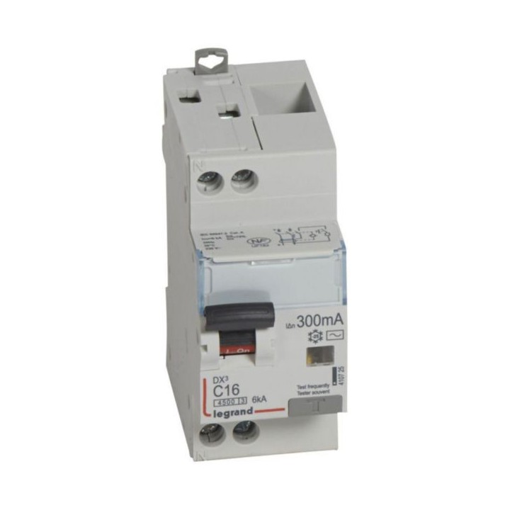 Legrand - Disjoncteur différentiel DX³4500 à vis U+N 230V~ - 16A typeAC 300mA - courbe C - 2 modules - Réf : 410725