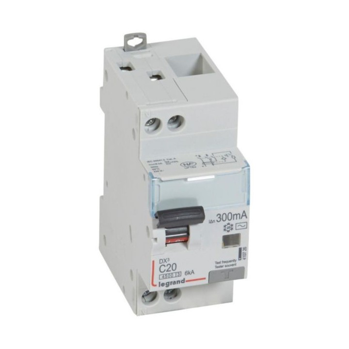 Legrand - Disjoncteur différentiel DX³4500 à vis U+N 230V~ - 20A typeAC 300mA - courbe C - 2 modules - Réf : 410726