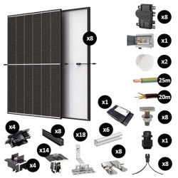 Kit Photovoltaïque 3400W - Toiture en tuile - Pose portrait - 1 rangée - Micro onduleur IQ8AC - Réf : PV443400M-T-PO-1-EN