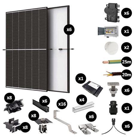 Kit Photovoltaïque 2550W - Toiture en tuile plate - Pose portrait - Micro onduleur IQ8AC - Réf : PV442550M-TP-PO-EN