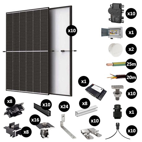 Kit Photovoltaïque 4250W - Toiture en ardoise - Pose portrait - Micro onduleur IQ8AC - Réf : PV444250M-A-PO-EN