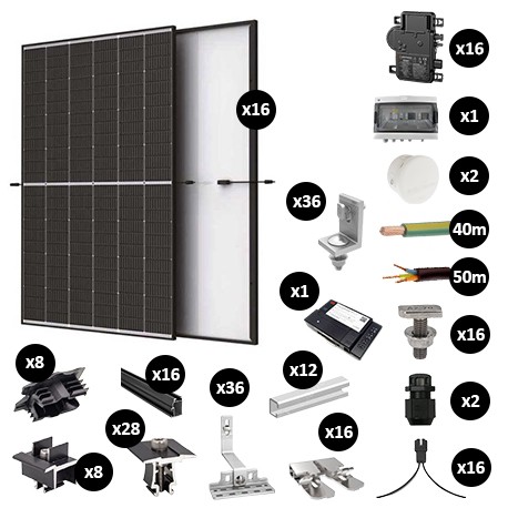 Kit Photovoltaïque 6800W - Toiture en tuile - Pose paysage - Micro onduleur IQ8AC - Réf : PV446800M-T-PA-EN