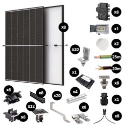 Kit Photovoltaïque 3400W - Toiture en tuile plate - Pose paysage - 2 rangées - Micro onduleur IQ8AC - Réf : PV443400M-TP-PA-2-EN