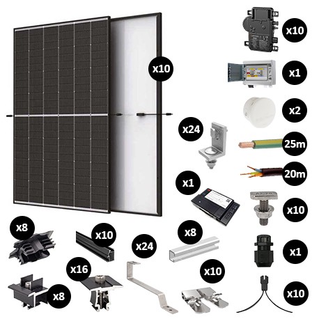 Kit Photovoltaïque 4250W - Toiture en tuile plate - Pose paysage - Micro onduleur IQ8AC - Réf : PV444250M-TP-PA-EN