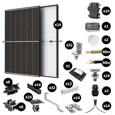 Kit Photovoltaïque 5950W - Toiture en tuile plate - Pose paysage - Micro onduleur IQ8AC - Réf : PV445950M-TP-PA-EN