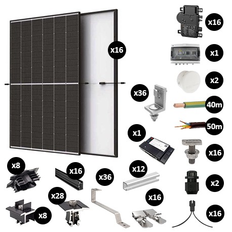 Kit Photovoltaïque 6800W - Toiture en tuile plate - Pose paysage - Micro onduleur IQ8AC - Réf : PV446800M-TP-PA-EN