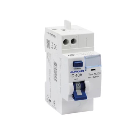 Eur'ohm - Interrupteur différentiel 40A - 1P+N - 30mA - H/H -  type AC - NF - Réf : 23440