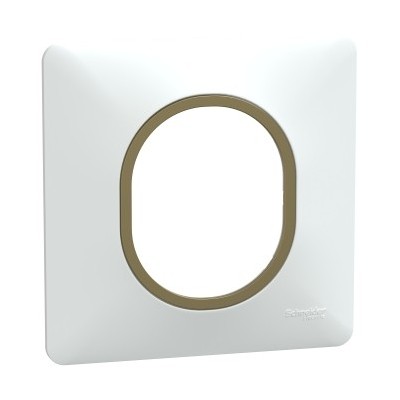 Schneider - Ovalis - Plaque de finition - 1 poste Blanc avec bague effet Laiton - Réf : S320702D