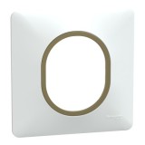 Schneider - Ovalis - Plaque de finition - 1 poste Blanc avec bague effet Laiton - Réf : S320702D