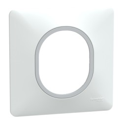 Schneider - Ovalis - Plaque de finition - 1 poste Blanc avec bague effet Argent Chromé - Réf : S320702F