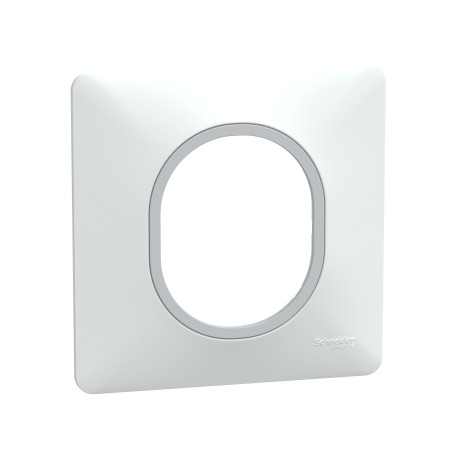 Schneider - Ovalis - Plaque de finition - 1 poste Blanc avec bague effet Argent Chromé - Réf : S320702F