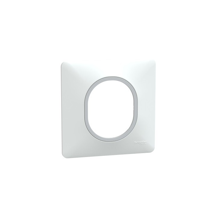Schneider - Ovalis - Plaque de finition - 1 poste Blanc avec bague effet Argent Chromé - Réf : S320702F