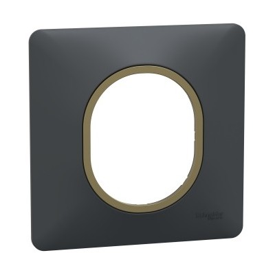 Schneider - Ovalis - Plaque de finition - 1 poste Anthracite bague effet Laiton - Réf : S340702E